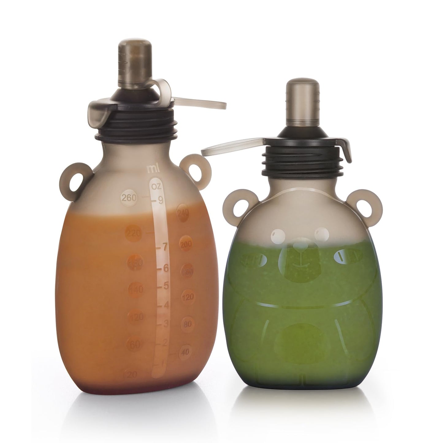 haakaa Happii Bear - Bolsa de silicona combinada, bolsas reutilizables para alimentos para bebés para purés orgánicos, jugos, batidos y yogurt, perfecto para niños pequeños y niños, paquete de 2, 6
