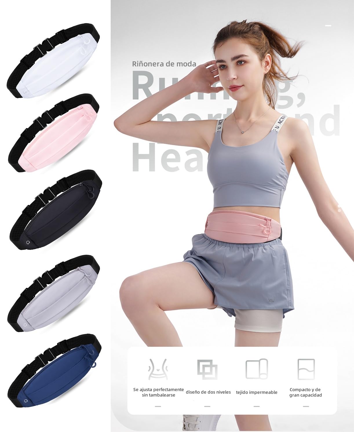 Cangurera Deportiva para Hombre Mujer, Cangurera Riñonera Deportiva para Correr, Riñonera de Marcha con Cinturón Regulable, Impermeable y ligero, para Viaje, Correr, Ciclismo y Gimnasio (Rosa)