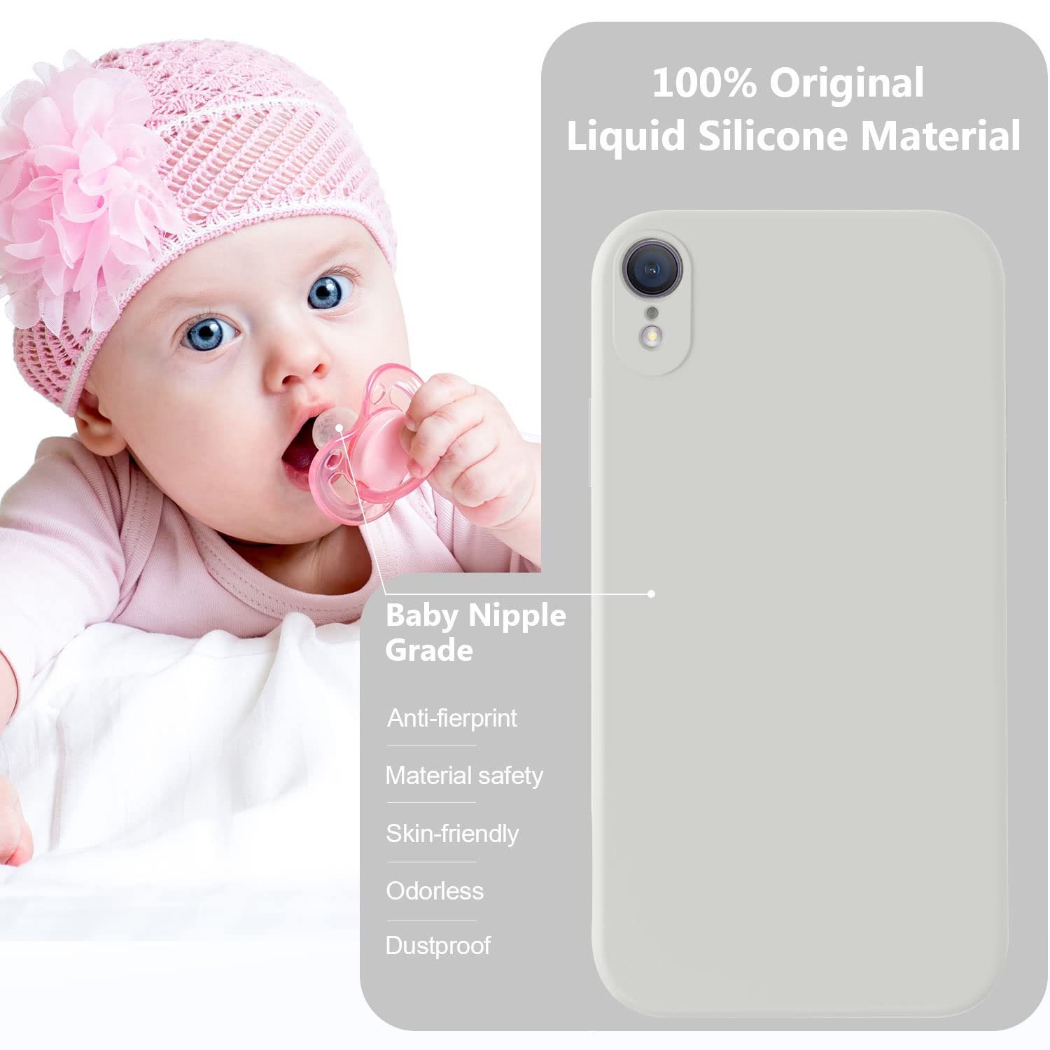 Vooii - Funda compatible con iPhone XR, silicona líquida mejorada con bordes planos, protección de la cámara] [forro de microfibra suave antiarañazos para iPhone 10 XR de 6.1 pulgadas, piedra