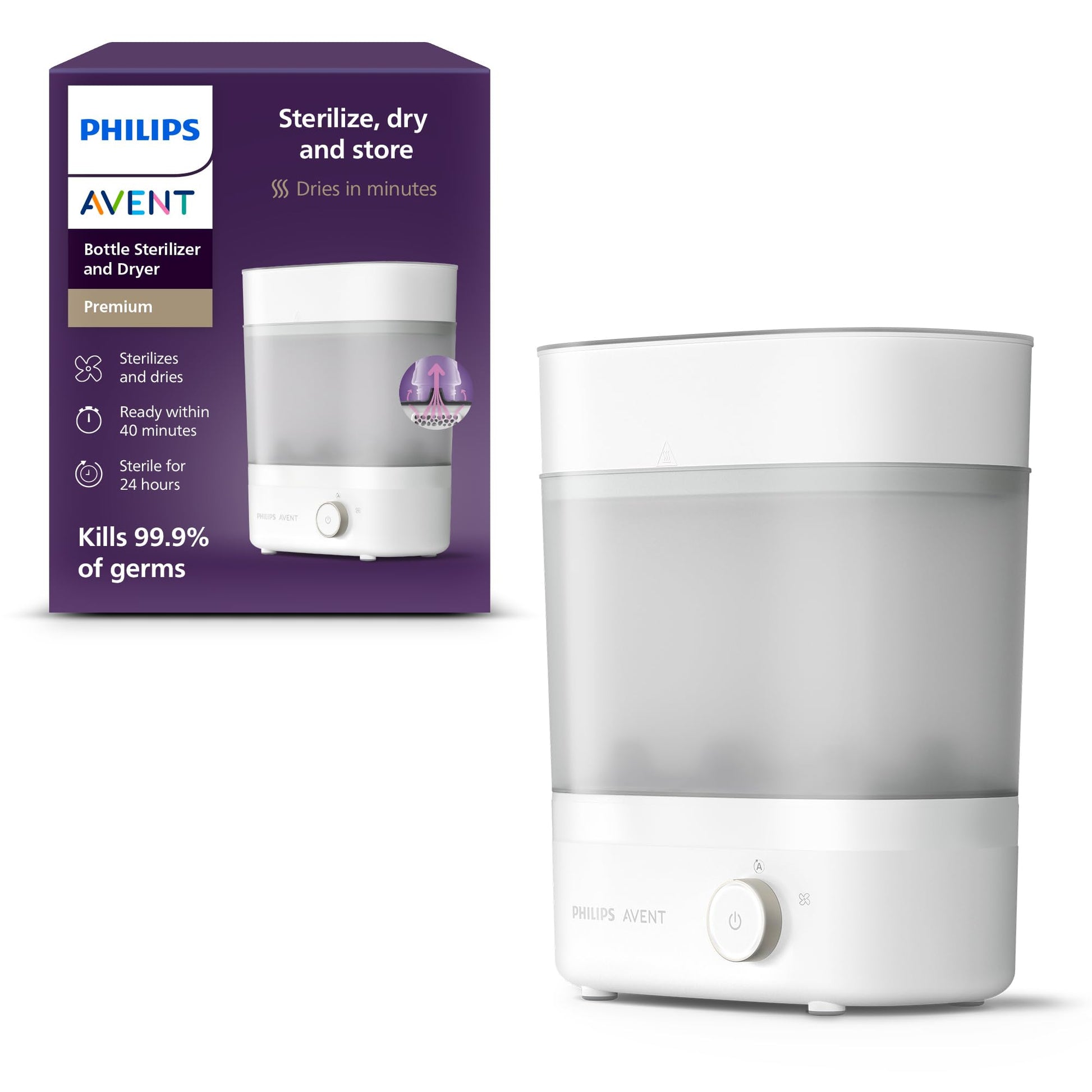 Esterilizador de Biberones Philips Avent Blanco Premium 3 en 1 Eléctrico a Vapor