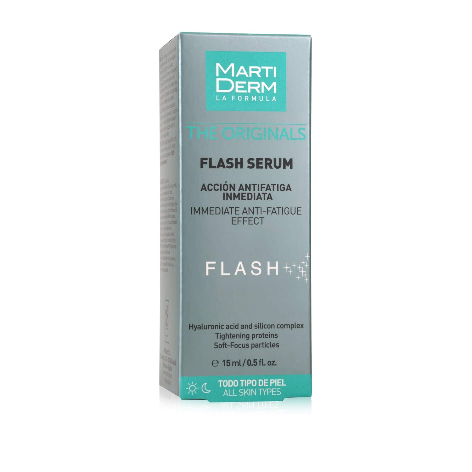 MartiDerm Flash Sérum Facial hidratante efecto antifatiga inmediata. Ácido Hialurónico + Silicio + Proteínas tensoras. Disimula arrugas e imperfecciones al instante - 15 ml