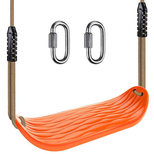 BeneLabel Asiento Columpio Resistente con mosquetones, reemplazo de Accesorios de Juego de Columpio para Patio de recreo, Cuerda Ajustable, más Largo 97.4", más Corto 66.7, Naranja Ondulado