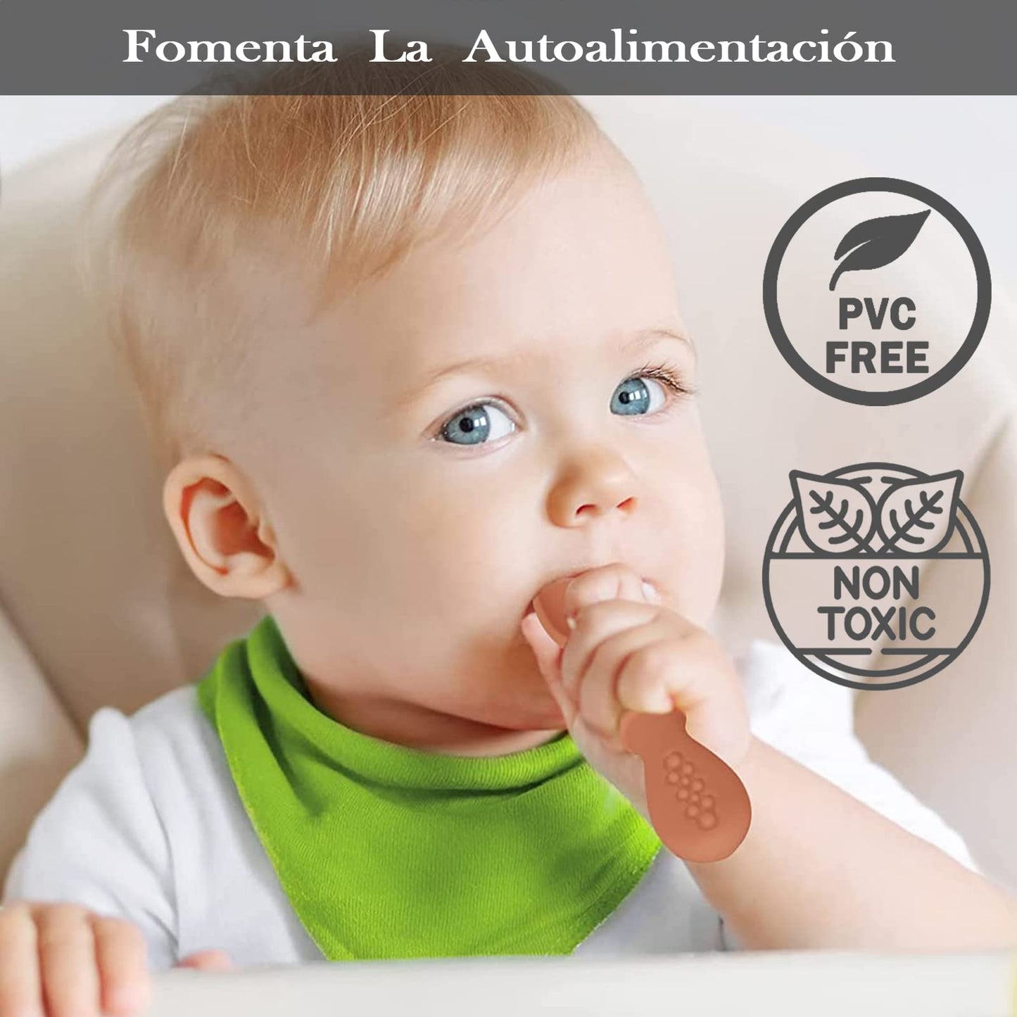 Cucharas para Bebe de Silicon,Juego de cucharas para bebé de 6 Piezas,Kit de Cubiertos para Alimentación Complementaria, Silicóna de grado alimenticio libre de BPA, Antideslizante, Seguro.