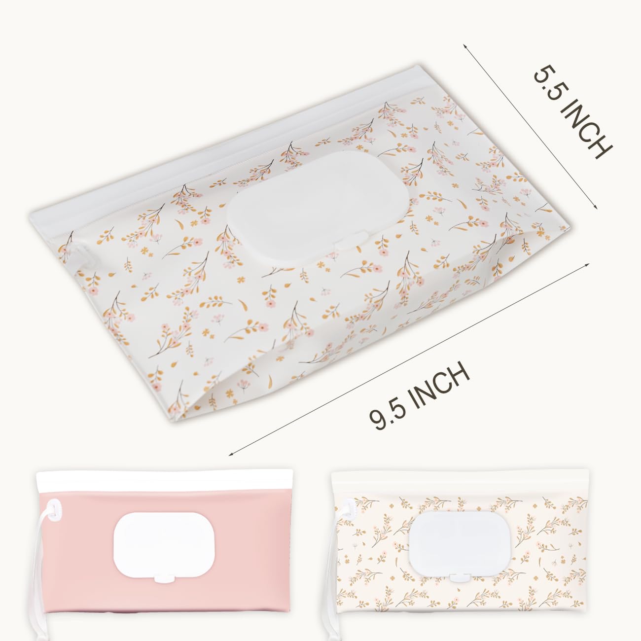 eoscasely - Dispensador de toallitas y contenedores, paquete de 2 soportes reutilizables para toallitas y fundas de viaje, bolsa recargable para artículos esenciales para bebés, diseño rosa y hoja