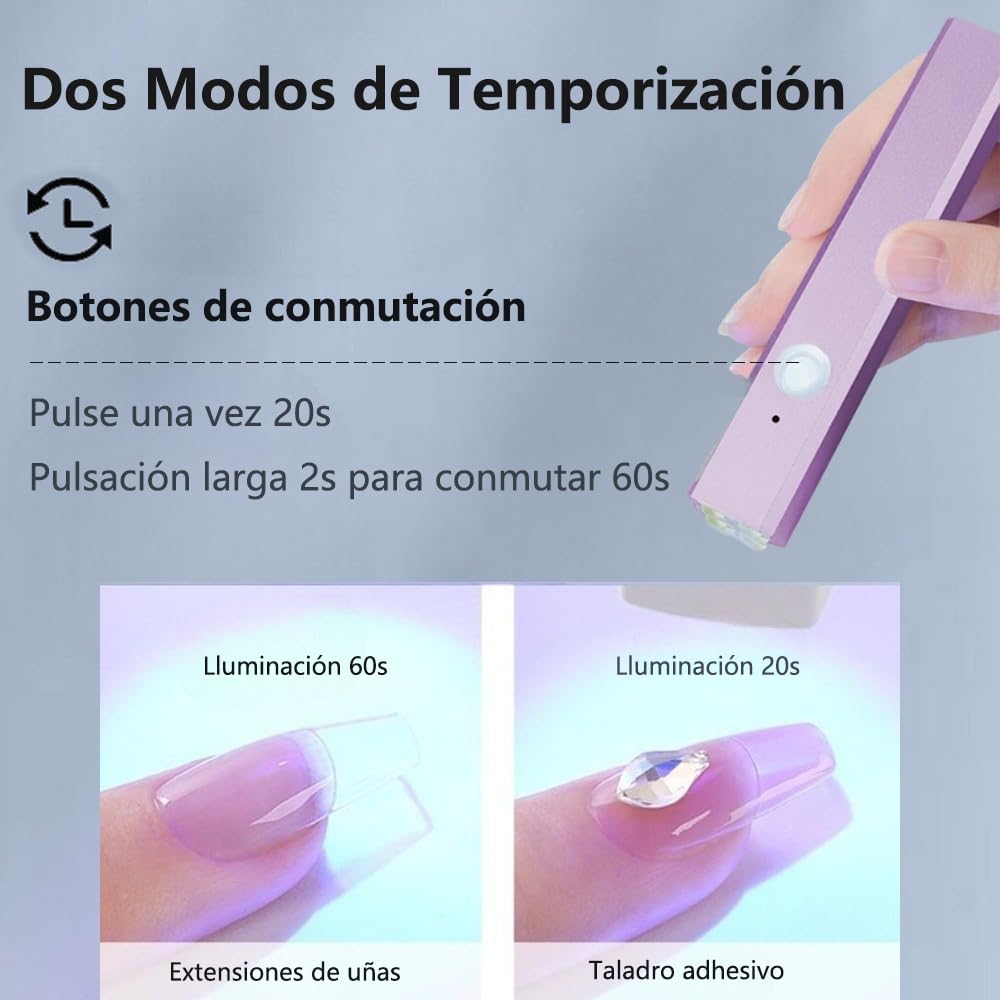 JESWO Lampara para Uñas profesional Recargable, Lampara 4 UV/LED para Uñas de 8W, 2 Ajustes de Temporizador, Lampara LED para Uñas Portátil de Aluminio, Uso en Hogar y Salón