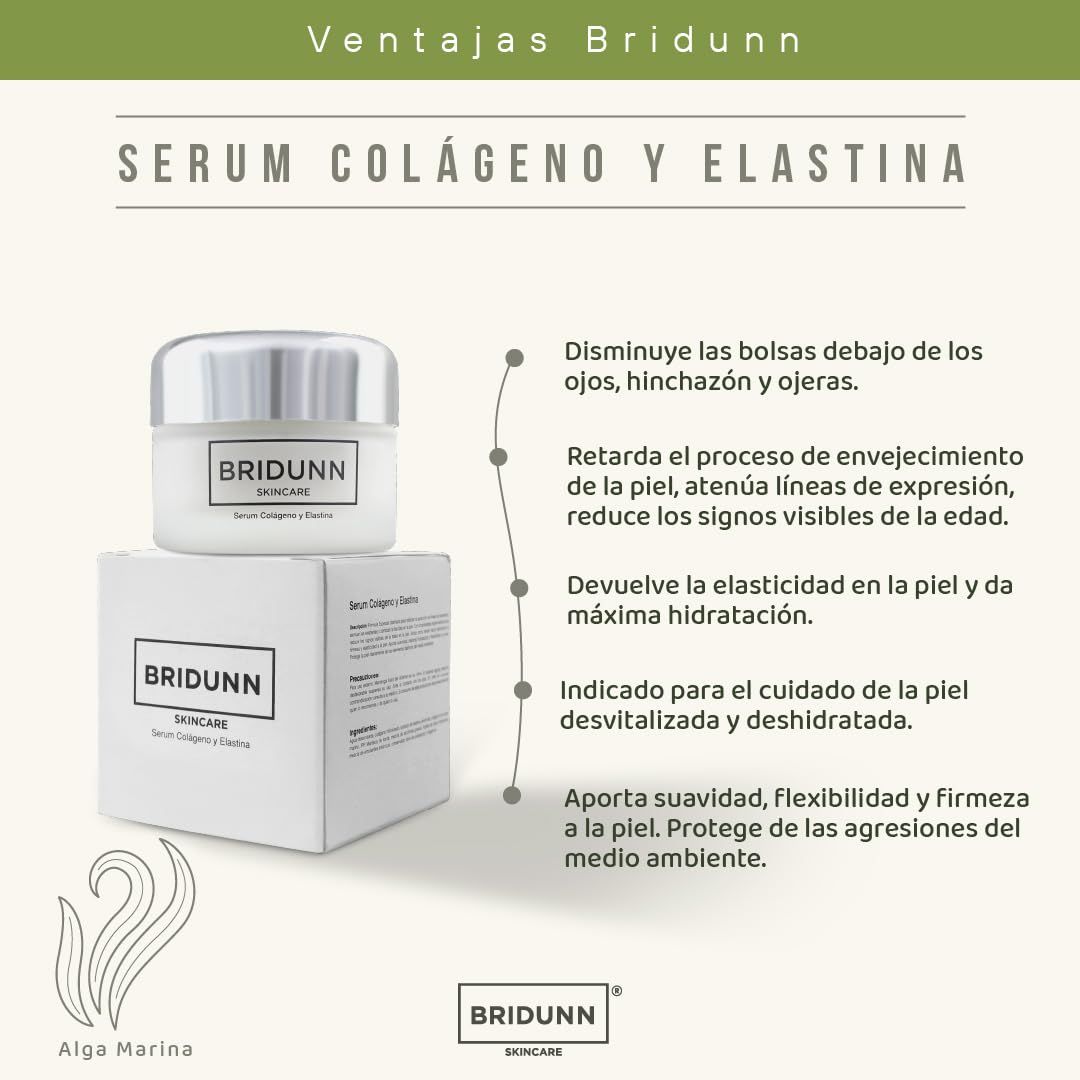 Crema Facial Intensiva Reafirmante para Piel Madura – Reparadora Reducción de Arrugas con Colágeno Marino y Elastina para una Piel Más Joven y Firme. Ingredientes Naturales de Origen Vegetal Bridunn