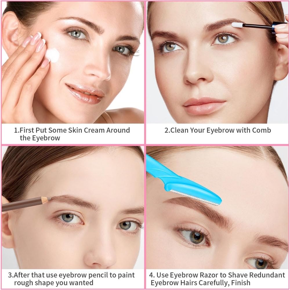 HUOWU Juego de 66 Piezas de Maquinilla de Afeitar Multiusos para Cejas, Exfoliación Y Dermaplaning Facial, con Funda de Precisión para Mujeres Y Hombres. Fácil de Usar.