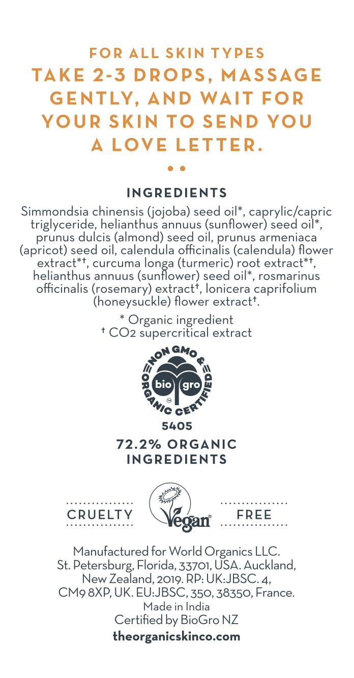 The Organic Skin Co. Nourishing Skin Glow Serum - Hydrating Face Oil with Rosemary & Turmeric, Vegan Gua Sha Organic Care (30mL)