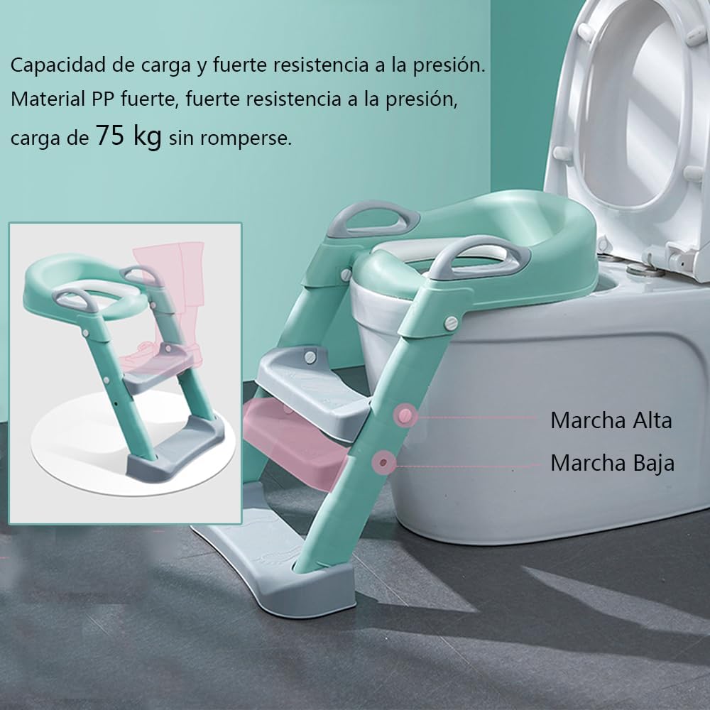 Jiula Asiento de Entrenamiento para Baño con Escalera Antideslizante - Asiento Entrenador para Baño Niño, Taburete Plegable Infantil para Taza, con Acolchonado, Asiento Ergonómico Gris, A, Cojín Dura