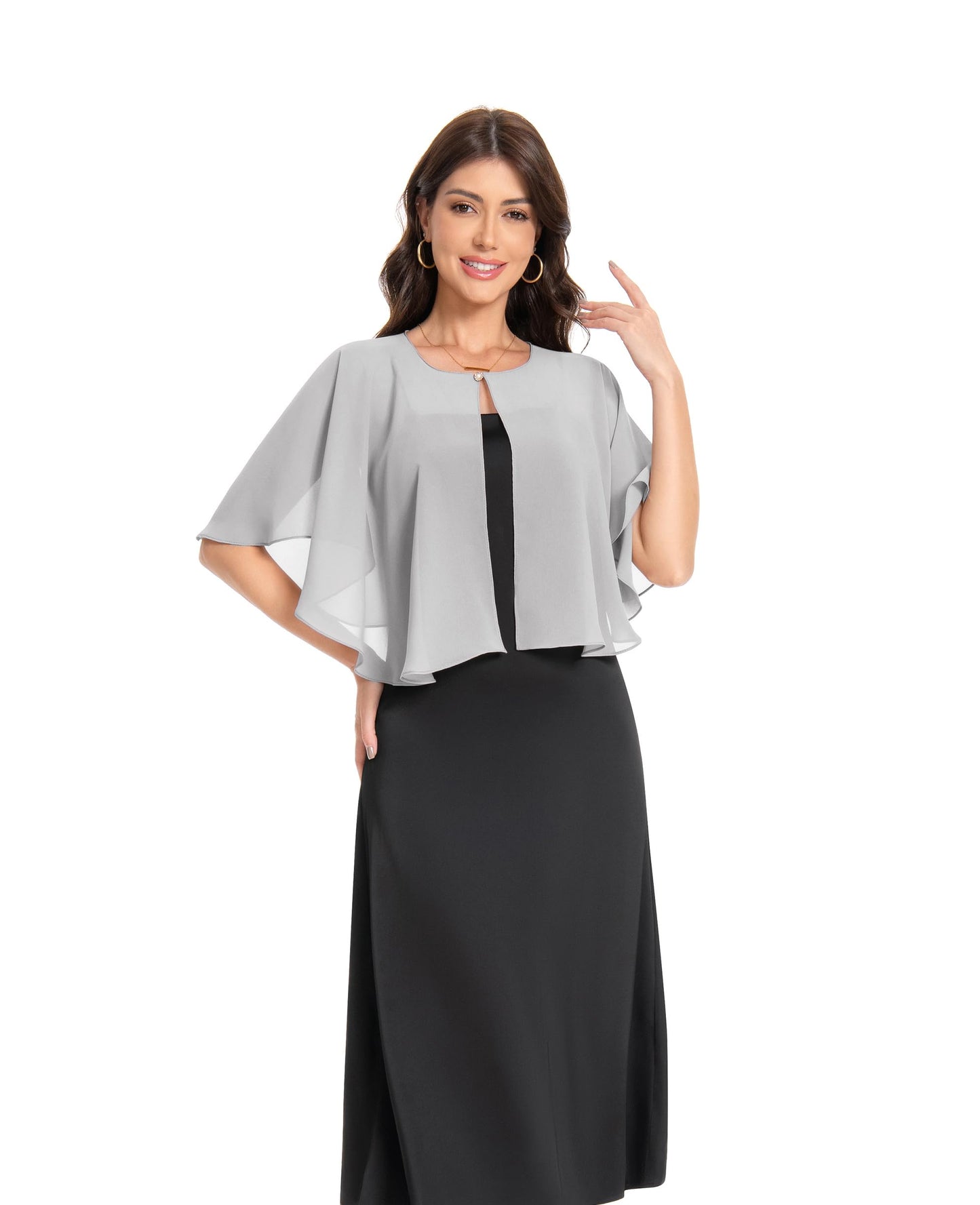Baoqiya Capas cortas para mujer, capa de gasa, chales y estolas suaves, capas de boda, estilo años 20 (plateado).