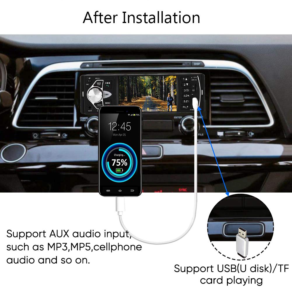 Haofy Radio Estéreo Inalámbrico para Coche con Pantalla Táctil de 4.1 Pulgadas, Cámara de Visión Trasera, Bluetooth, Reproductor MP5 Universal