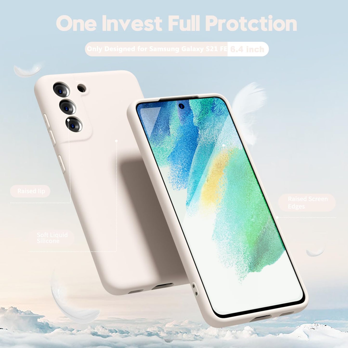 oakxco - Funda para Samsung Galaxy S21 FE 5G, agarre de silicona líquida, bonita funda delgada de goma suave TPU lisa para mujeres y niñas, estética, mate sólido protector y a prueba de golpes, piedra
