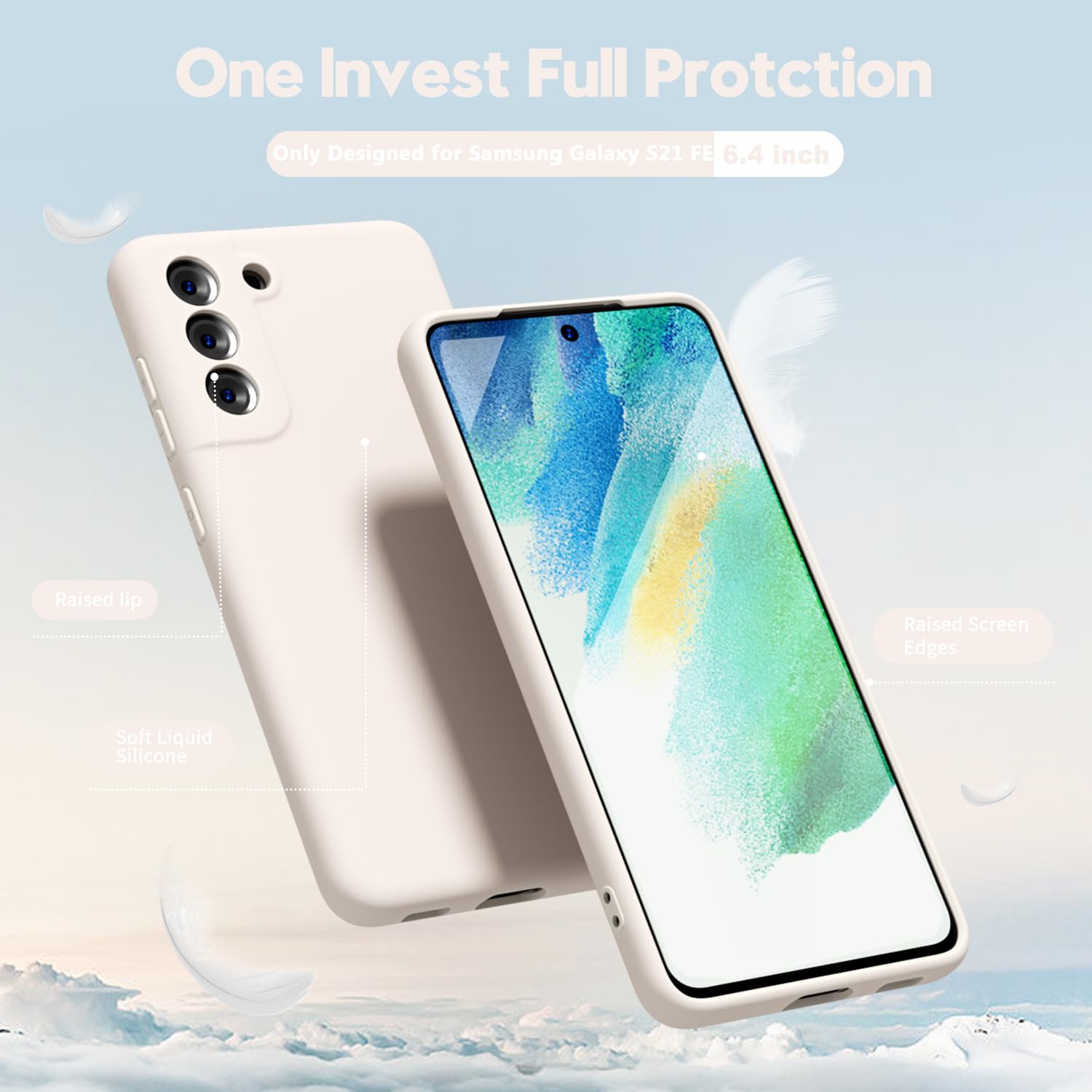 oakxco - Funda para Samsung Galaxy S21 FE 5G, agarre de silicona líquida, bonita funda delgada de goma suave TPU lisa para mujeres y niñas, estética, mate sólido protector y a prueba de golpes, piedra