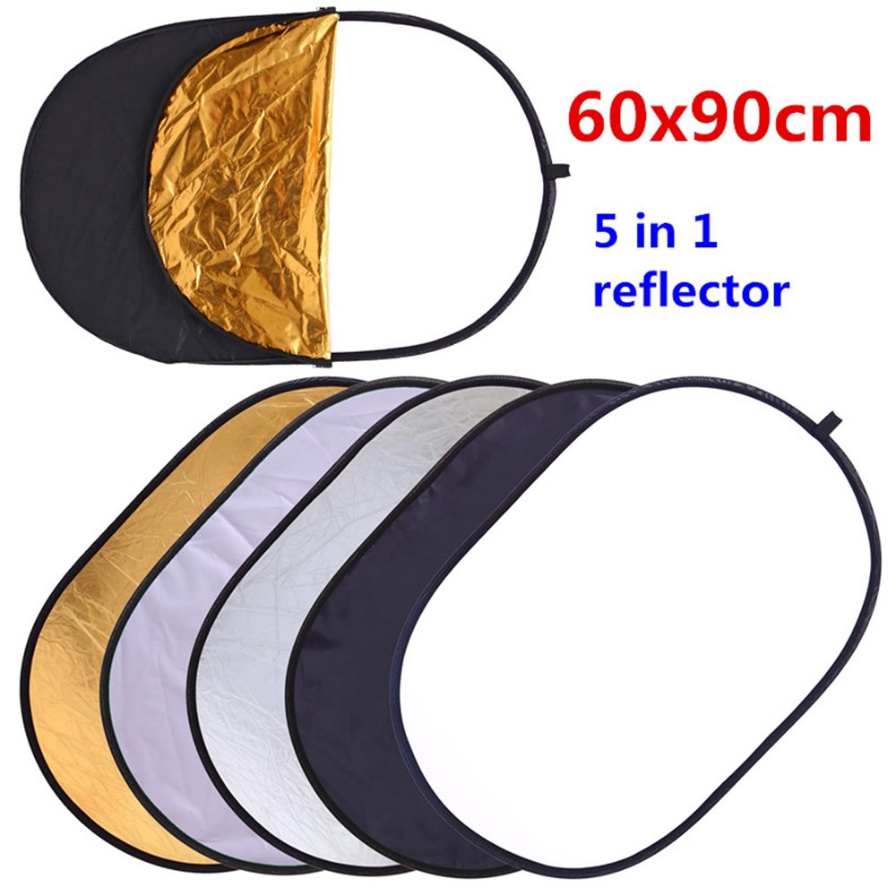 TRUMAGINE - Difusores de reflector ovalados plegables 5 en 1 para fotografía de 60 x 90 cm, reflectores multidisco con estuche de transporte para fotografía de estudio - translúcido, dorado, plateado,