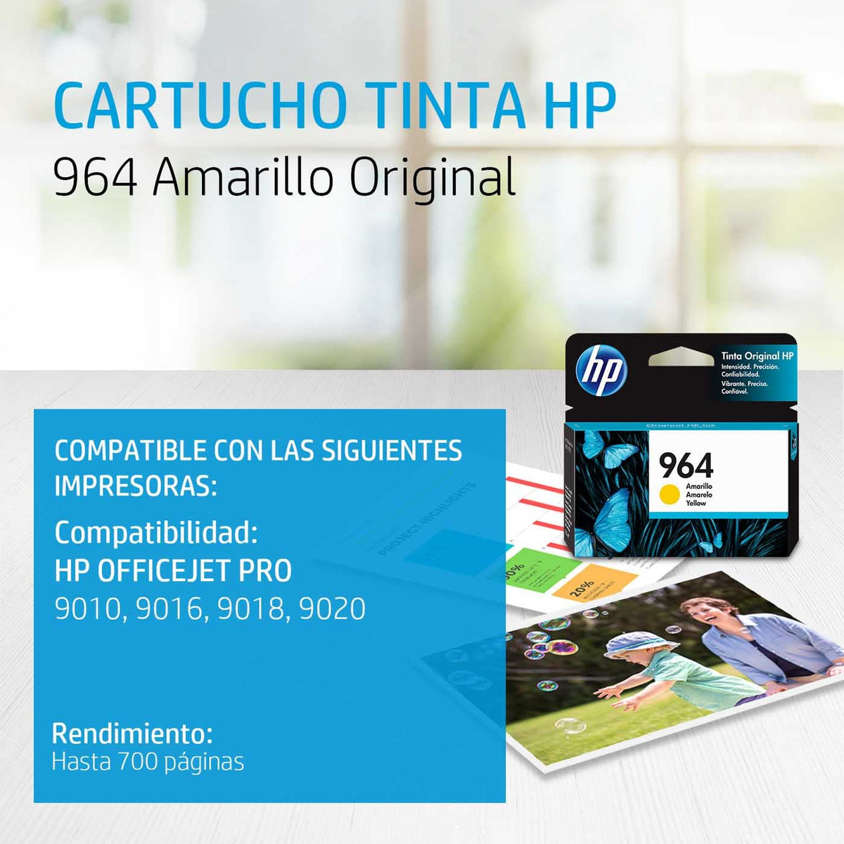 Cartucho de Tinta HP 964 Amarillo Original para OfficeJet Pro 9010/9020