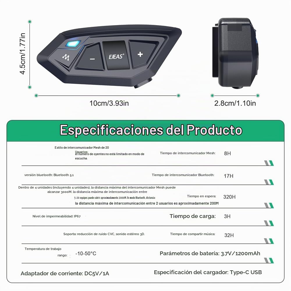 Intercomunicador Bluetooth iSunergy MS20 2000m Negro Universal para Motocicleta y Auricular con FM (2 Pack)