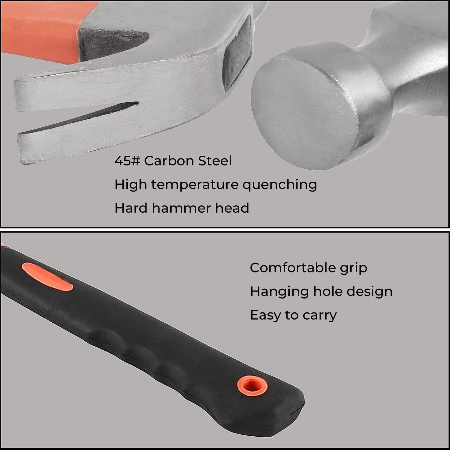 Martillo de Garra de Acero al Carbono Mango Antideslizante para Montaje de Muebles