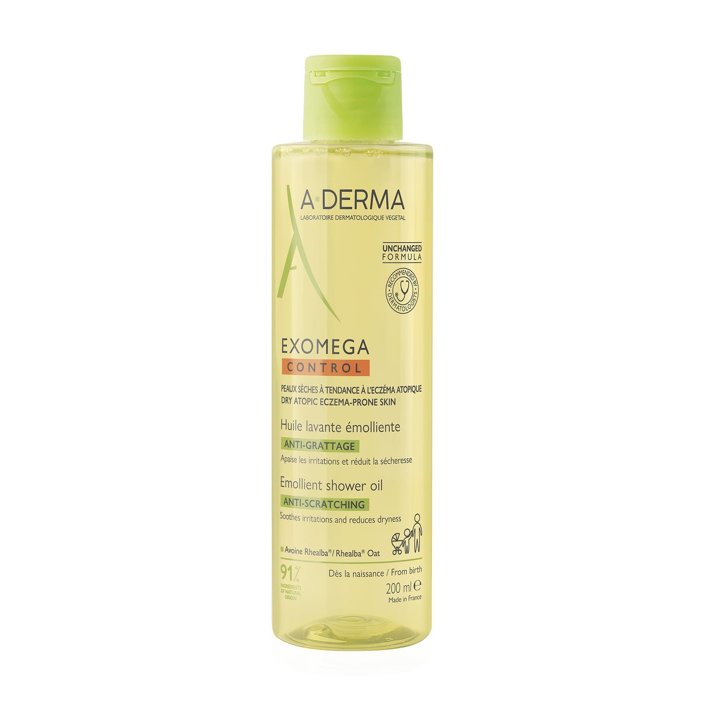 A-DERMA Exomega Control Aceite de Ducha Piel Atopica Muy Seca, 200 ml
