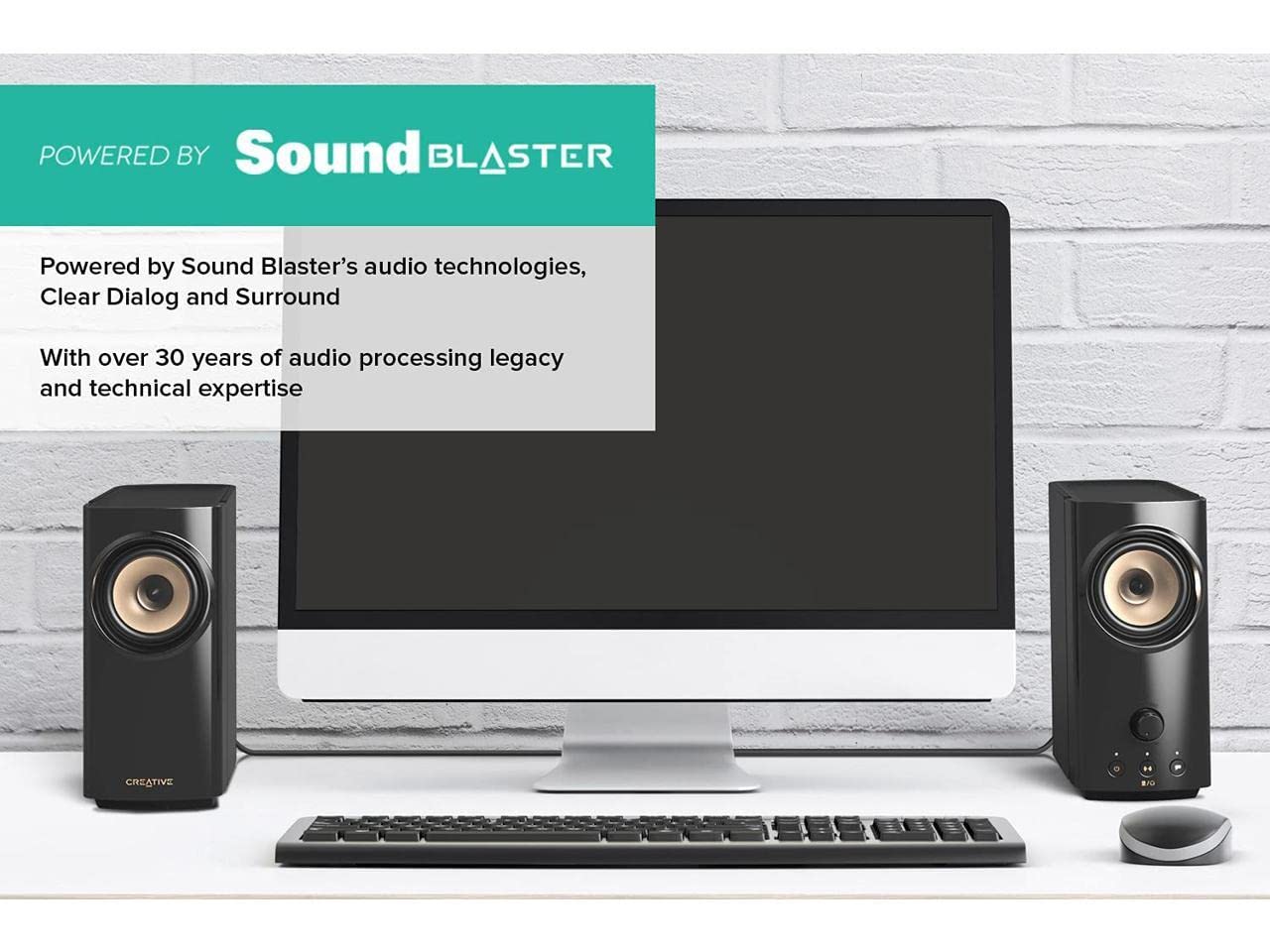 Creative T60 2.0 Altavoces de Escritorio compactos Hi-Fi con diálogo Claro y Envolvente por Sound Blaster, Bluetooth 5.0, hasta 60 W de Potencia máxima, para Ordenadores y portátiles