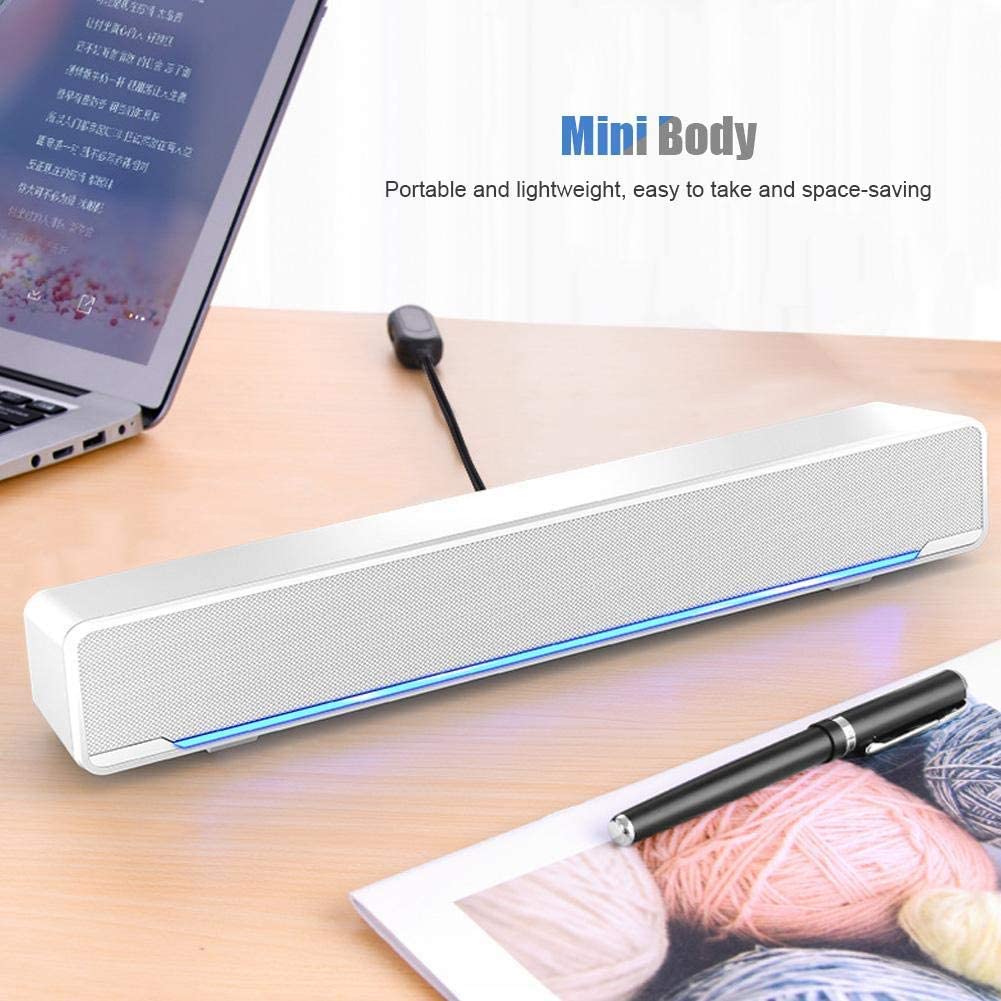 Barra de Sonido, Mini Barra de Sonido con USB y Conector de Audio de 3,5 mm Altavoz de Sonido Estéreo 3D con Luz de Respiración LED Compatible con TV, Computadora de Escritorio,