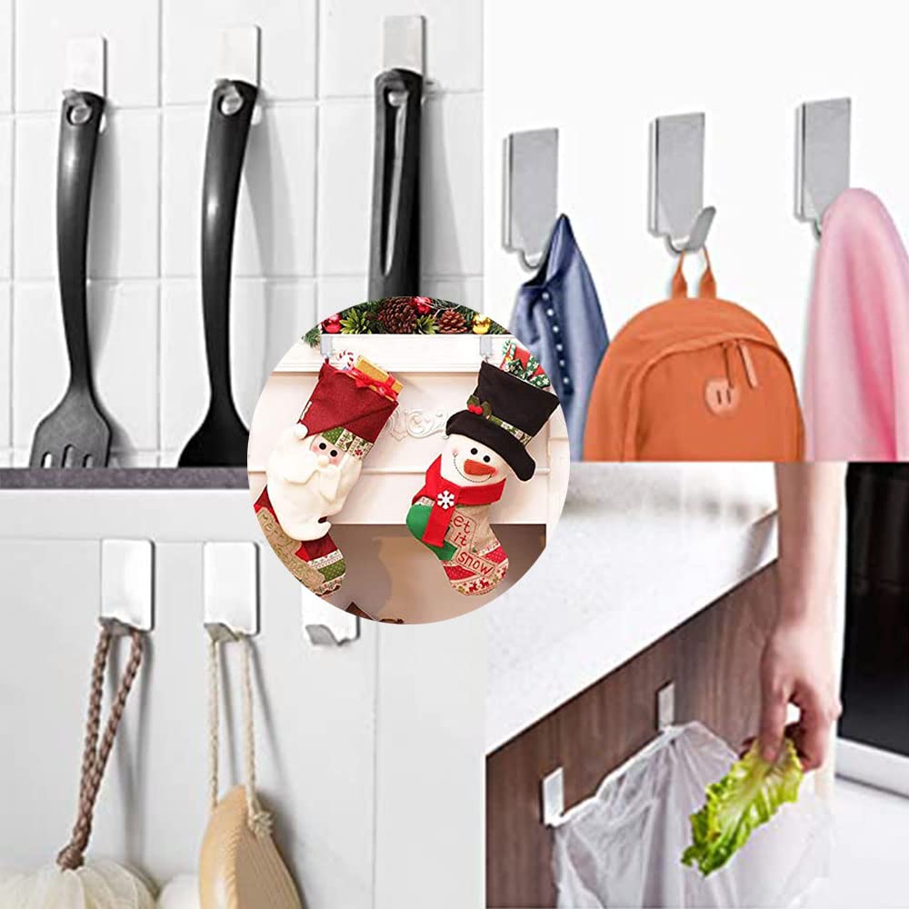 Ganchos de pared autoadhesivos de acero inoxidable 8pcs - (Gancho grande 4.5 * 2.5 * 1.1cm) Ganchos de Metal para Colgar Ropa, Abrigo, Toalla, Llaves, Bolsos, Hogar, Cocina, Baño