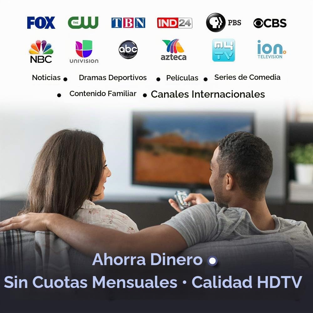 Antena HDTV de Panel Plano ANTOP AT-400B Blanca con SmartPass y Rango de 80 Millas para Exteriores e Interiores