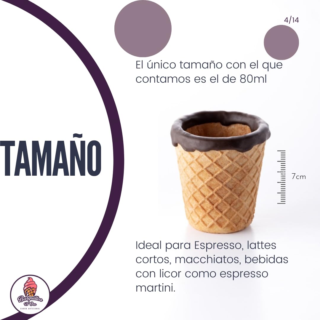 Barquillos D´oro - Vasos Comestibles de Galleta para Café o Coffee - Set de 7 Piezas, 80 ml, Tazas para Cafe, Barquillos D´oro