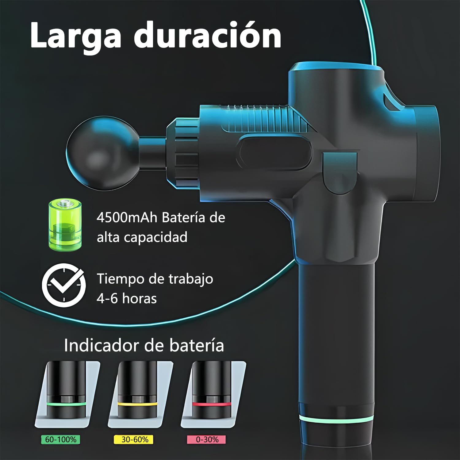 Pistola de Masaje Muscular,Masaje Eléctrico de Mano,30 Velocidades Ajustables，Masajeador Muscular de Tejido Profundo para Aliviar el Dolor,Masajeador de Espalda para Hombros,Cuello