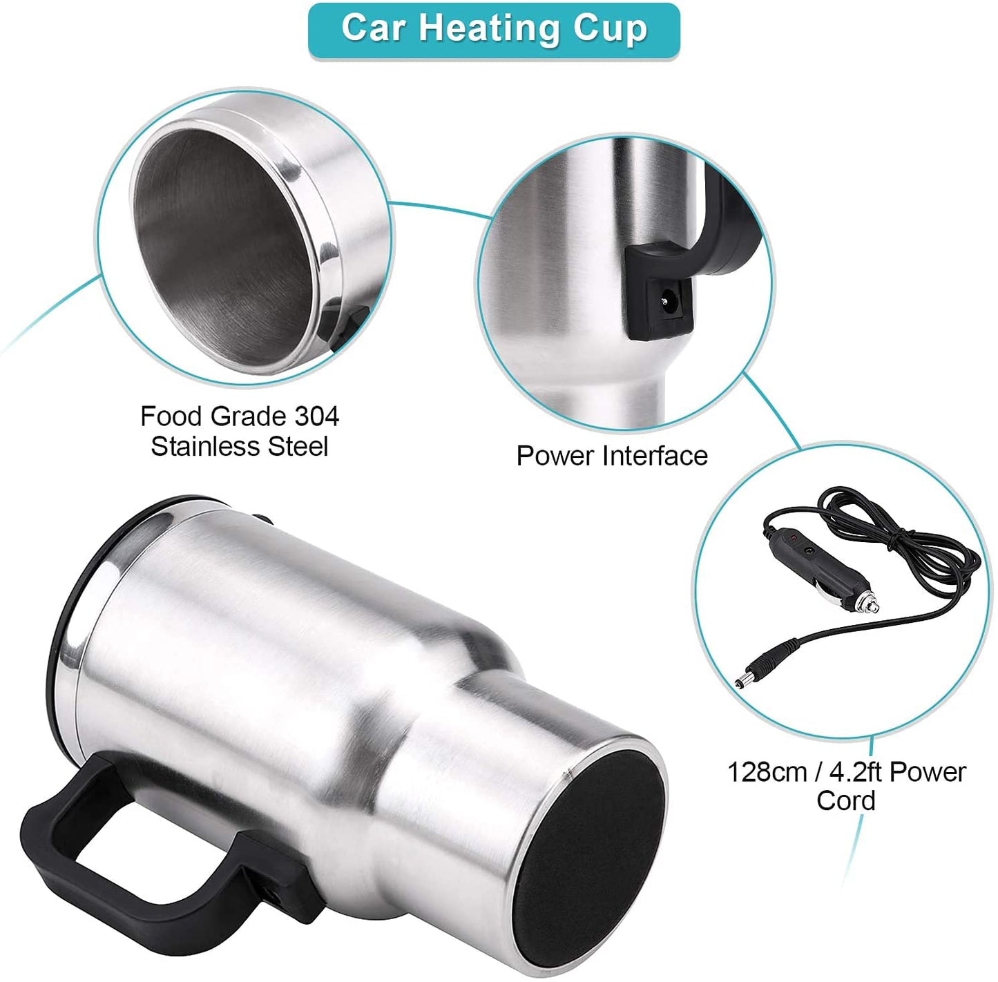 Calentador de Taza para Coche, 450ml Acero Inoxidable Con Cable Encendedor 12V, Taza Aislante Térmica Con Termostato para Casa y Viajes al Aire Libre