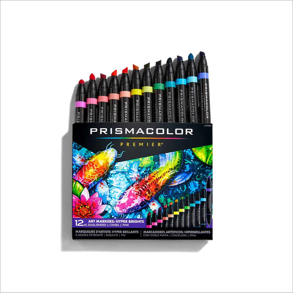 Prismacolor Premier - Marcadores artísticos de doble extremo, punta de cincel y punta fina, colores hiper brillantes, color adulto, 12 unidades