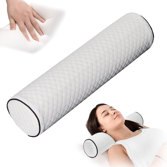 LEFUS Almohada de Cuello Redondo para Dormir,Round Cervical Roll Cylinder Bolster Pillow, Almohada Cervical de Espuma Viscoelástica para El Cuello,Adecuado para Cabeza, piernas y Espalda (Blanco)