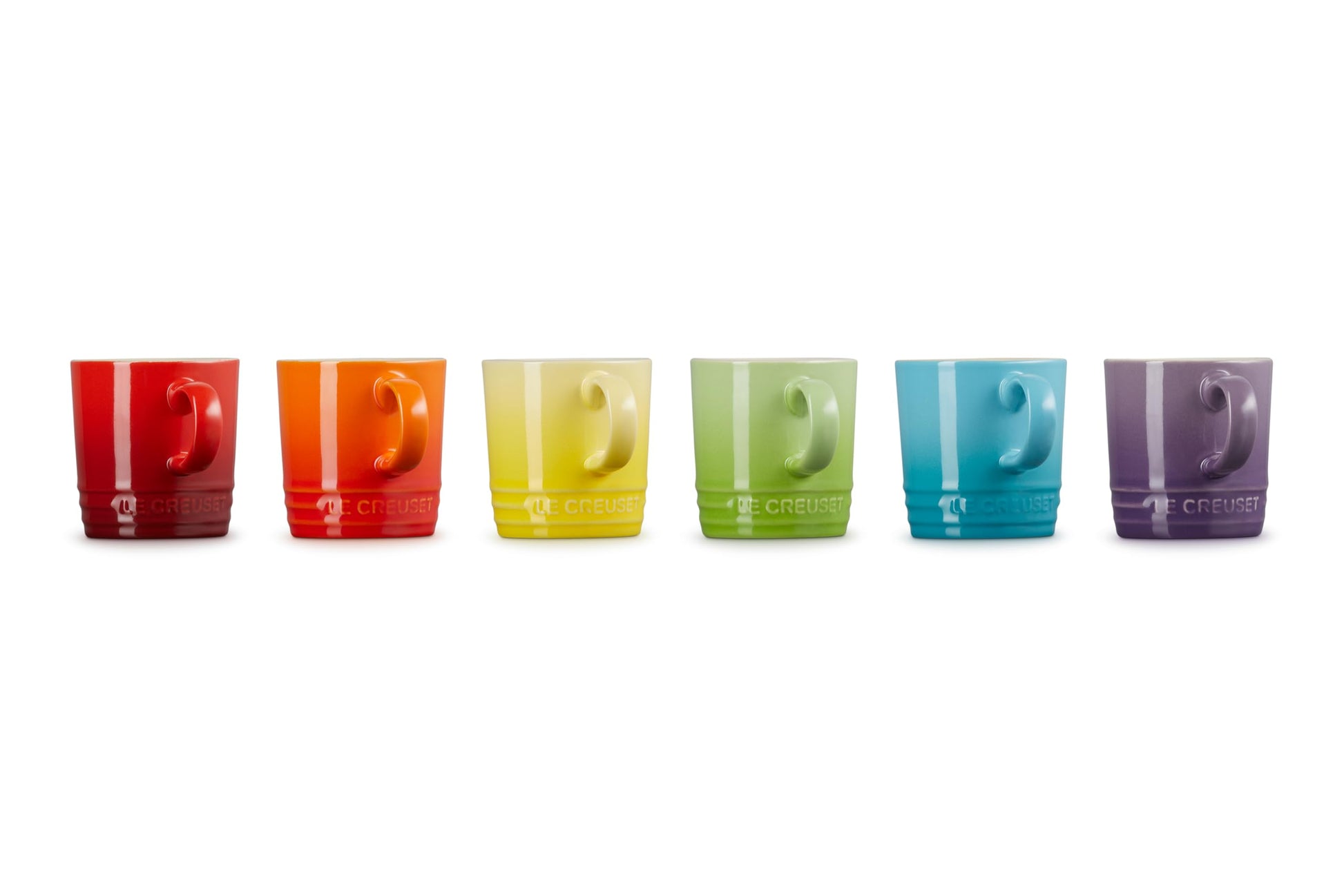 Le Creuset 79114108359030 - Juego de 6 tazas de café con texto en inglés Rainbow