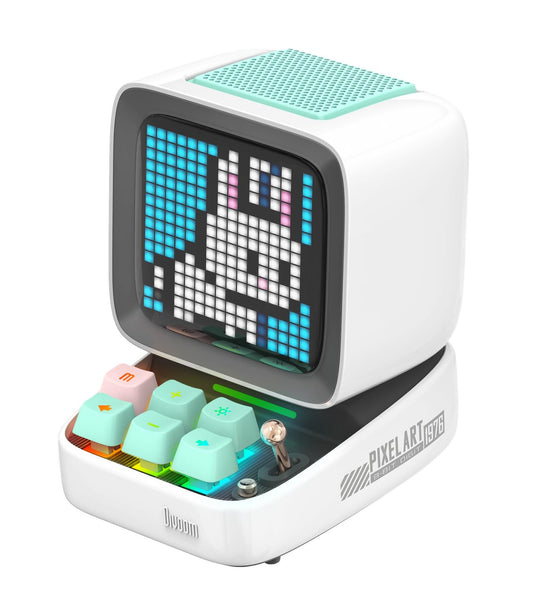 Divoom DitooPro Bocina Pixel Art Altavoz Bluetooth Multifuncional, Bocina portátil Retro con Pantalla LED RGB, Teclado mecánico, Reloj Despertador Inteligente, Color Blanco