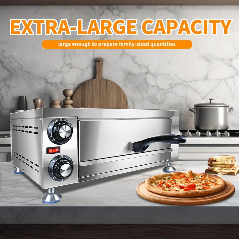 Generic YOOKTEN - Horno eléctrico de pizza para interiores, horno de pizza de 12 pulgadas, máquina comercial para hacer pizzas para el hogar con temporizador de 60 minutos, cocina de pizza de acero