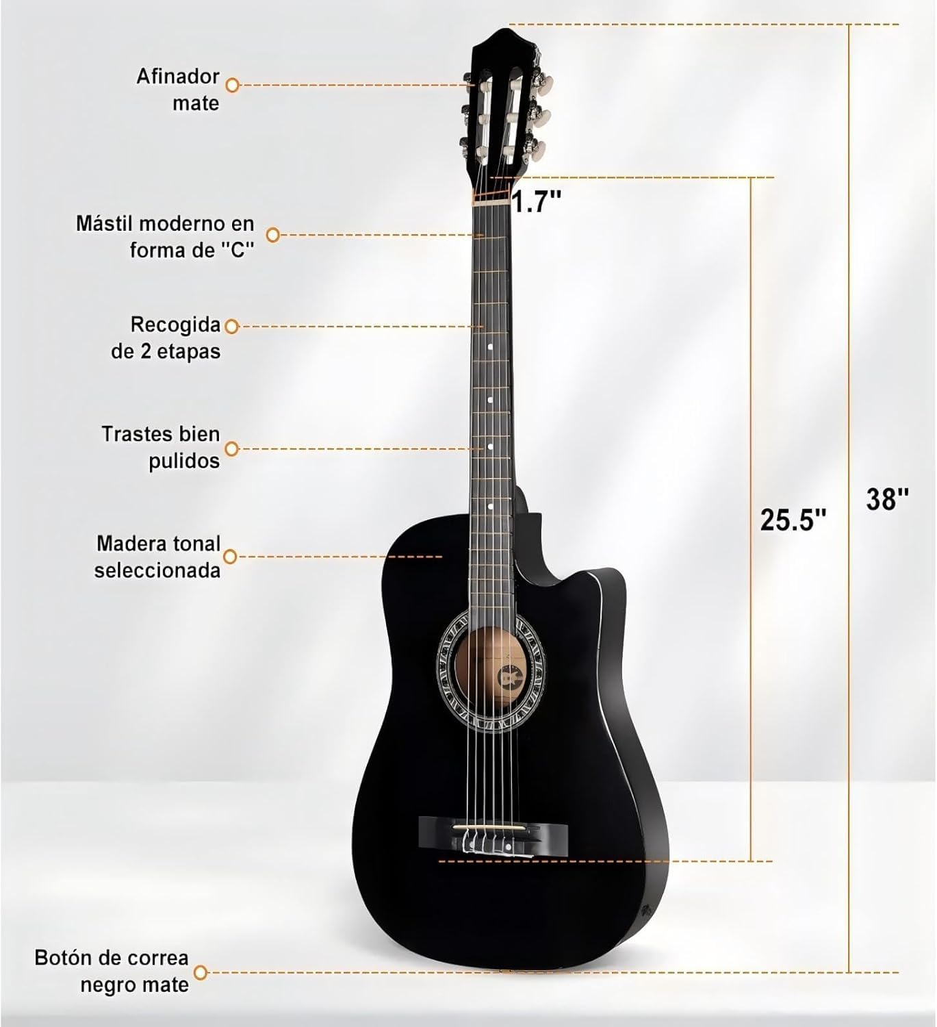 Guitarra Electrica Acustica 38", 6 Cuerdas de Metal, Cuerpo de Madera de Tilo, con Ecualizador de 4 Bandas, Incluye Funda, Afinador, Cuerdas de Repuesto y Más, Adecuada para Expertos y Principiantes