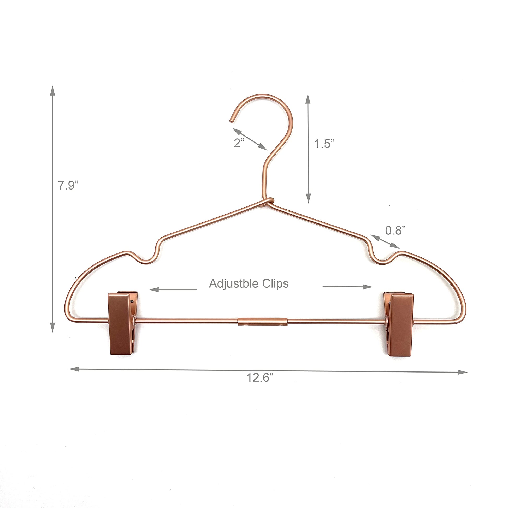Koobay - Perchas de metal de oro rosa con clips, paquete de 10 ganchos para ropa de bebé de 12.6 pulgadas, antideslizantes, duraderas, para niños recién nacidos, para ahorrar espacio, para ropa de