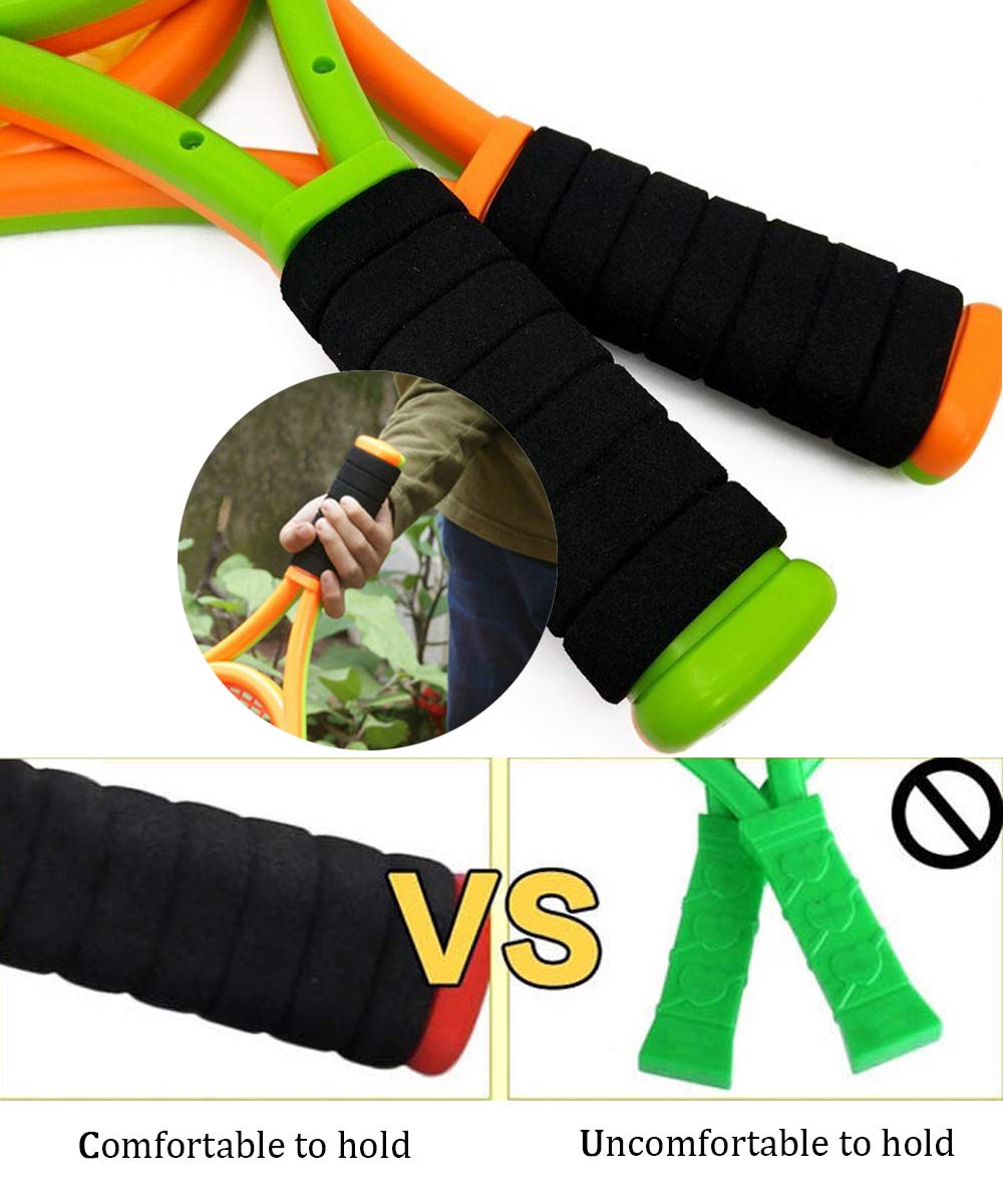 Raqueta de tenis para niños, raqueta de tenis de plástico de 17 pulgadas con 2 pelotas suaves, 2 pelotas de tenis y 4 volantes para niños, niños pequeños, juegos deportivos al aire última