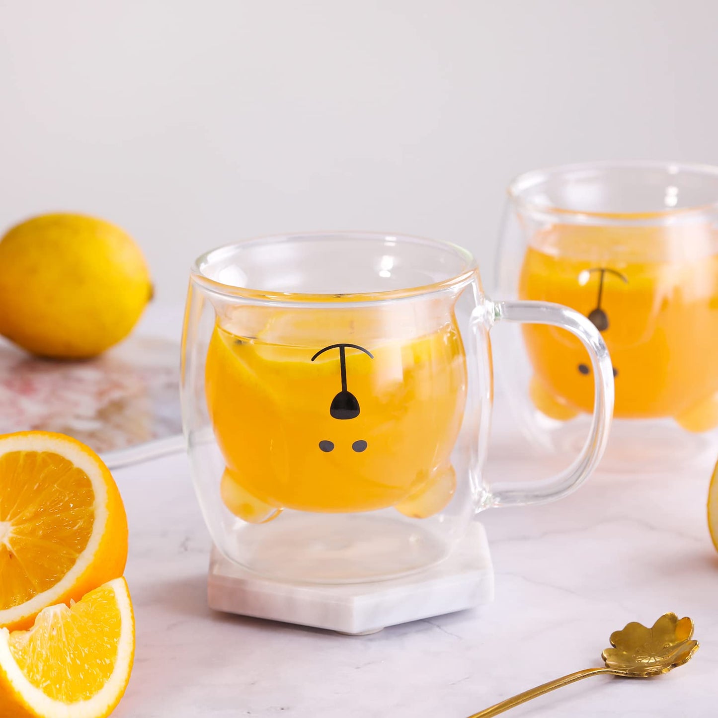 Juego de Tazas de Oso Lindo de Vidrio Transparente Doble Pared 8.5 oz
