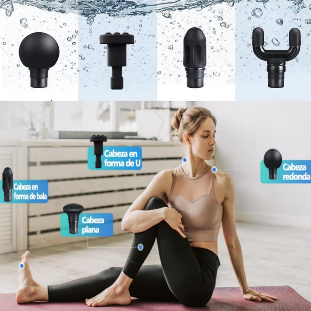 EDECOR Pistola de Masaje Muscular, 4 Cabezales Masajeador Portatil Muscular, Mini Masajeador de Tejido Profundo Ajustables Massage Gun Portátil de Masaje para Relajar Los Músculos Aliviar el Dolor