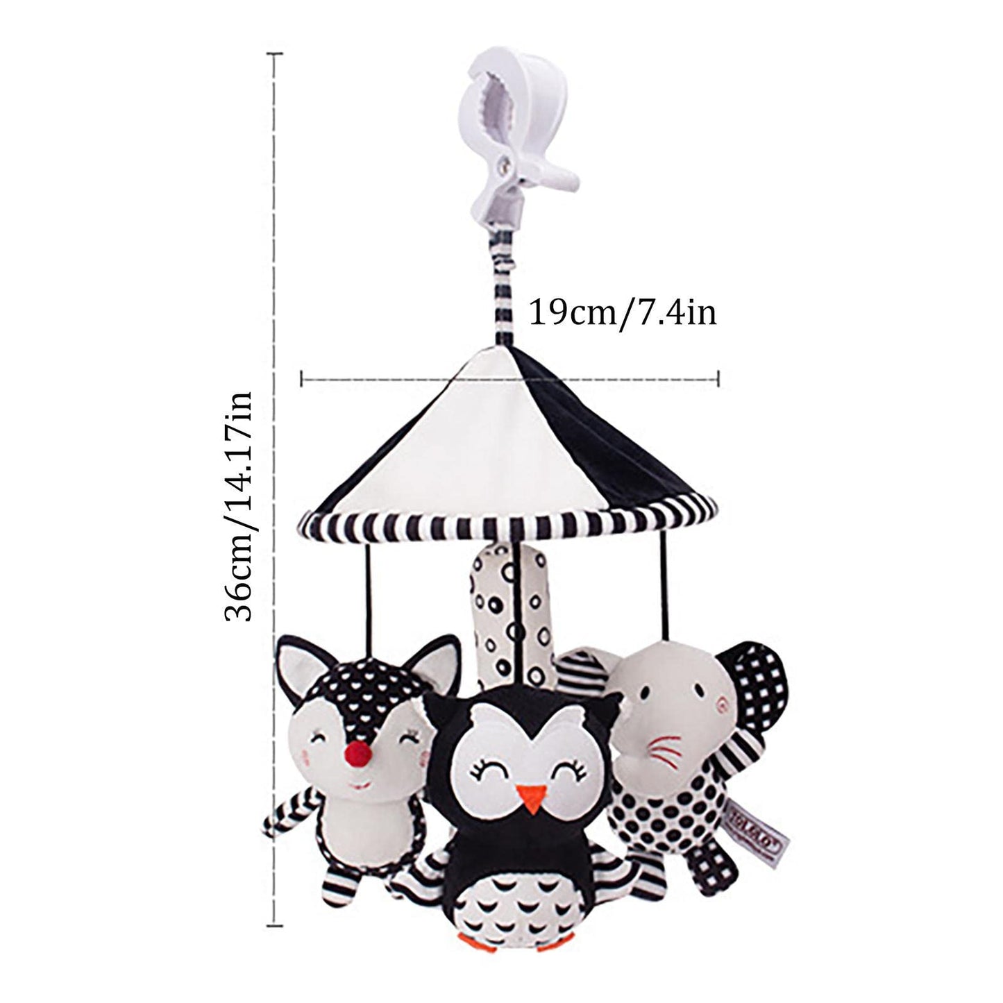 Cuna móvil – Chupete móvil en blanco y negro | Cuna portátil decoración la selva juguetes reconfortantes peluche búho elefante muñeca recámara decoración cabina Sritob