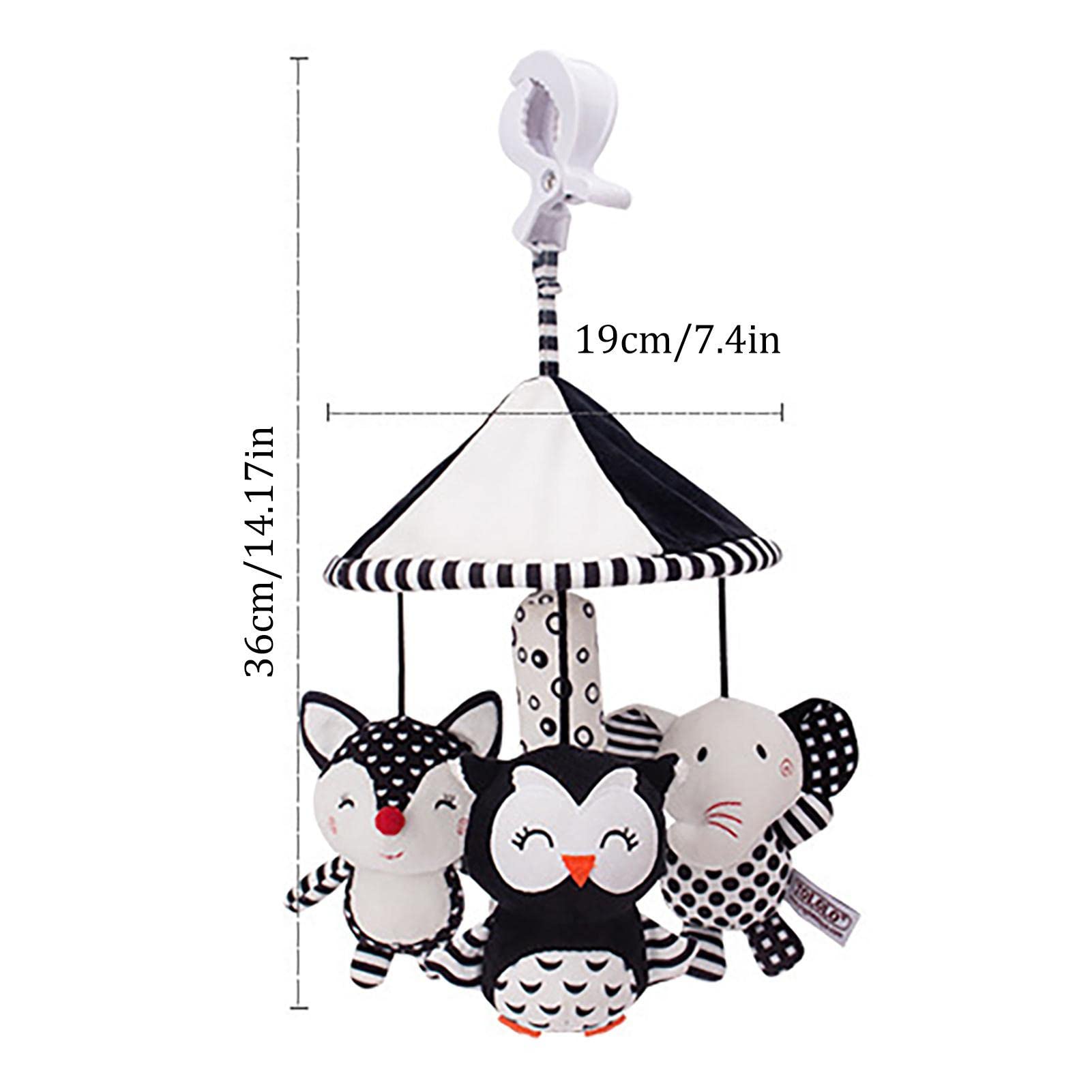 Cuna móvil – Chupete móvil en blanco y negro | Cuna portátil decoración la selva juguetes reconfortantes peluche búho elefante muñeca recámara decoración cabina Sritob