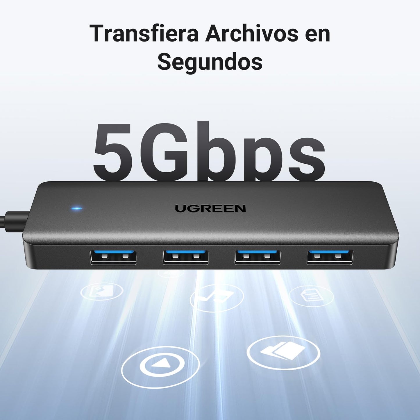 Hub USB 3.0 UGREEN Negro 4 Puertos 5Gbps 60CM
