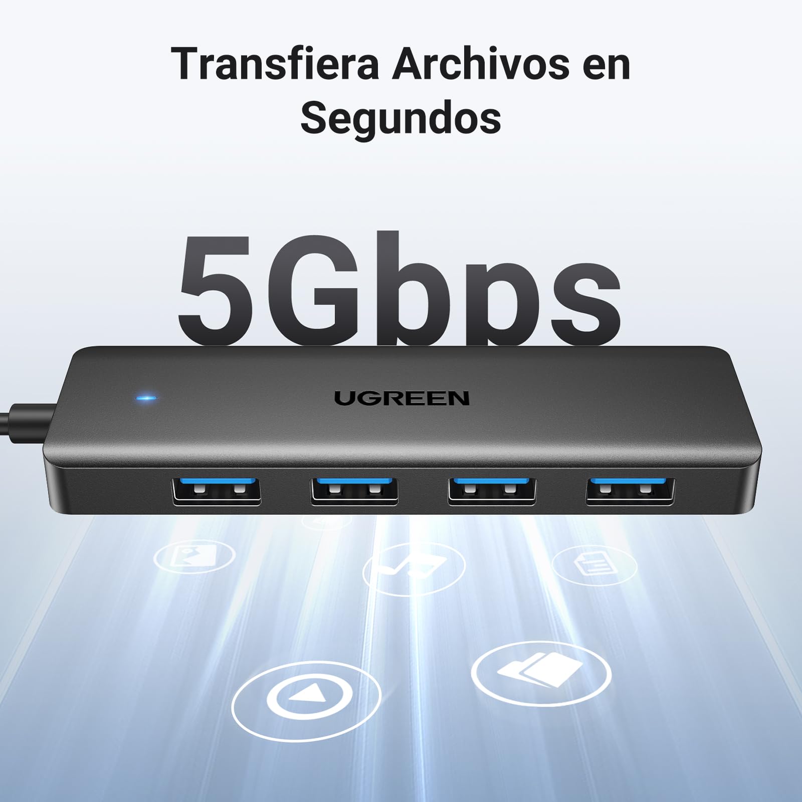 Hub USB 3.0 UGREEN Negro 4 Puertos 5Gbps 60CM