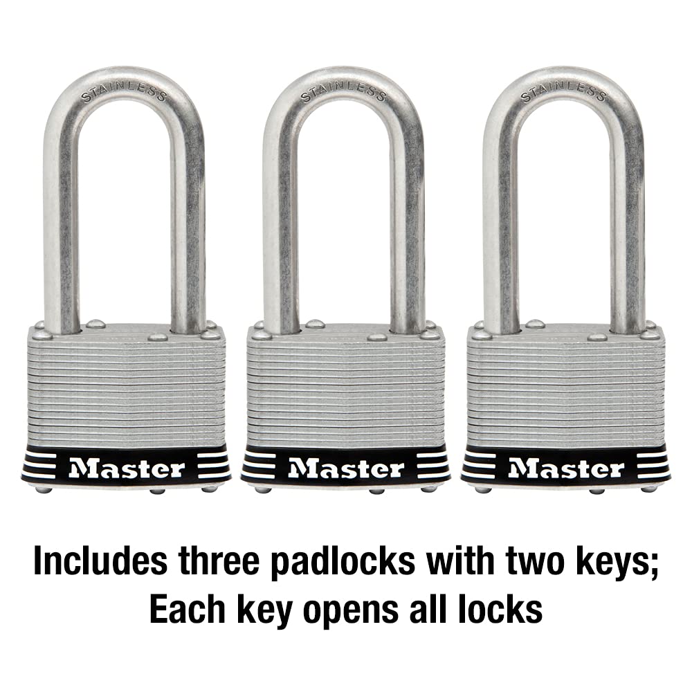 Candado de Acero Inoxidable Master Lock Exterior Llave Paquete de 3 Unidades