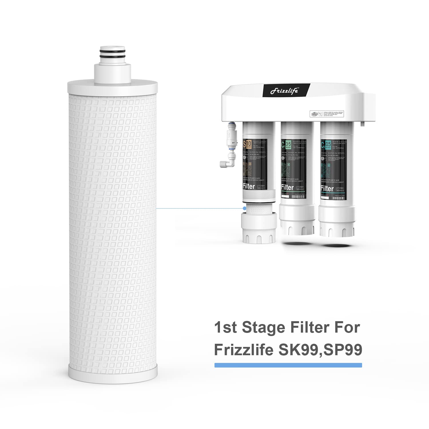Frizzlife Actualizado M3001 Cartucho de filtro de repuesto (S) – Cartucho de filtro de sedimentos – 1ª etapa para SK99, SP99, SK99 NUEVO y SP99 NUEVO sistema de filtro de agua
