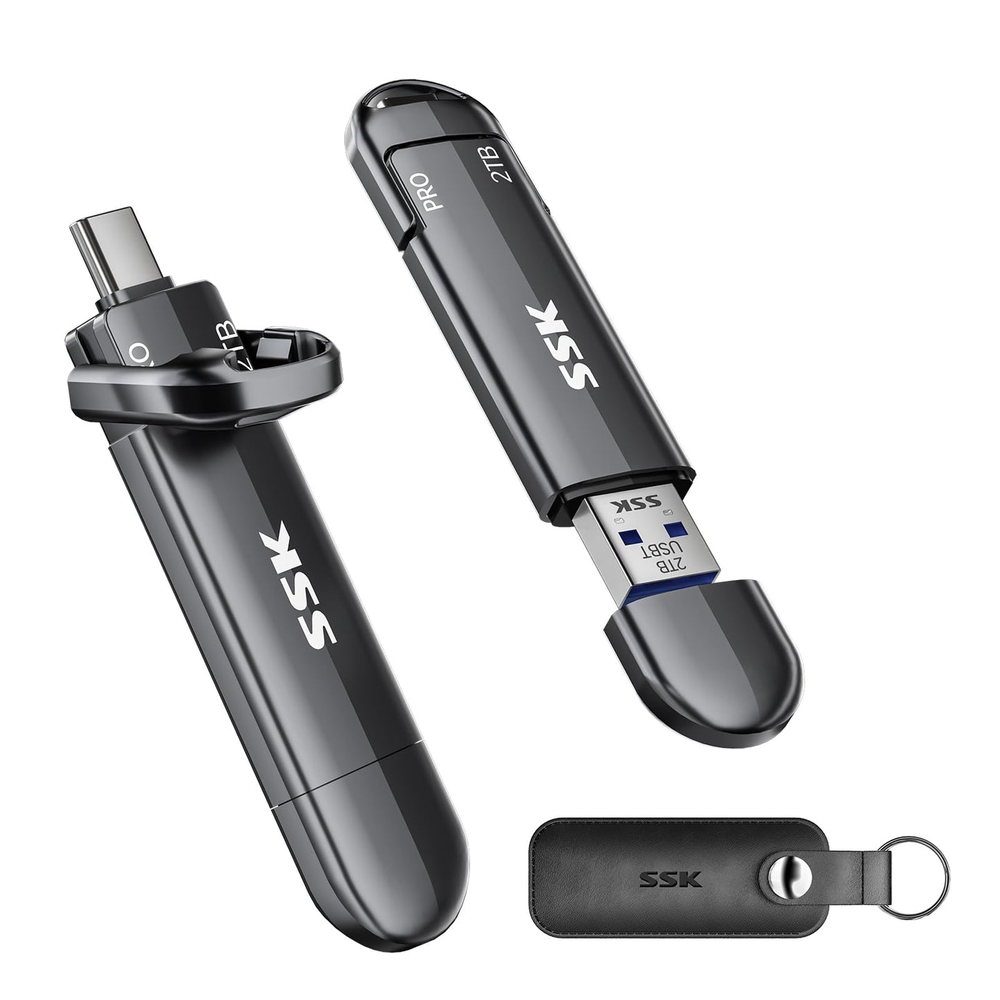 Disco Duro Externo SSD SSK Negro 2 TB USB 3.2 Gen 2 Tipo C y USB A