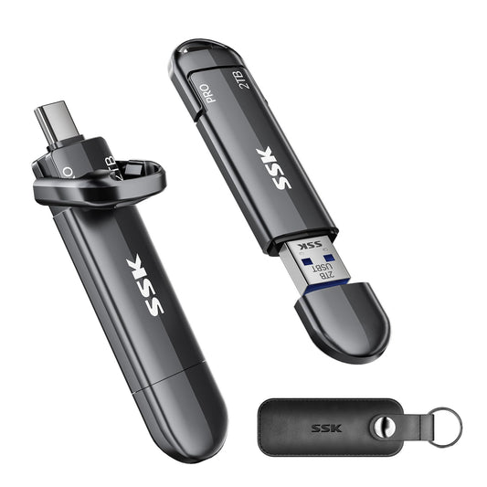 Disco Duro Externo SSD SSK Negro 2 TB USB 3.2 Gen 2 Tipo C y USB A