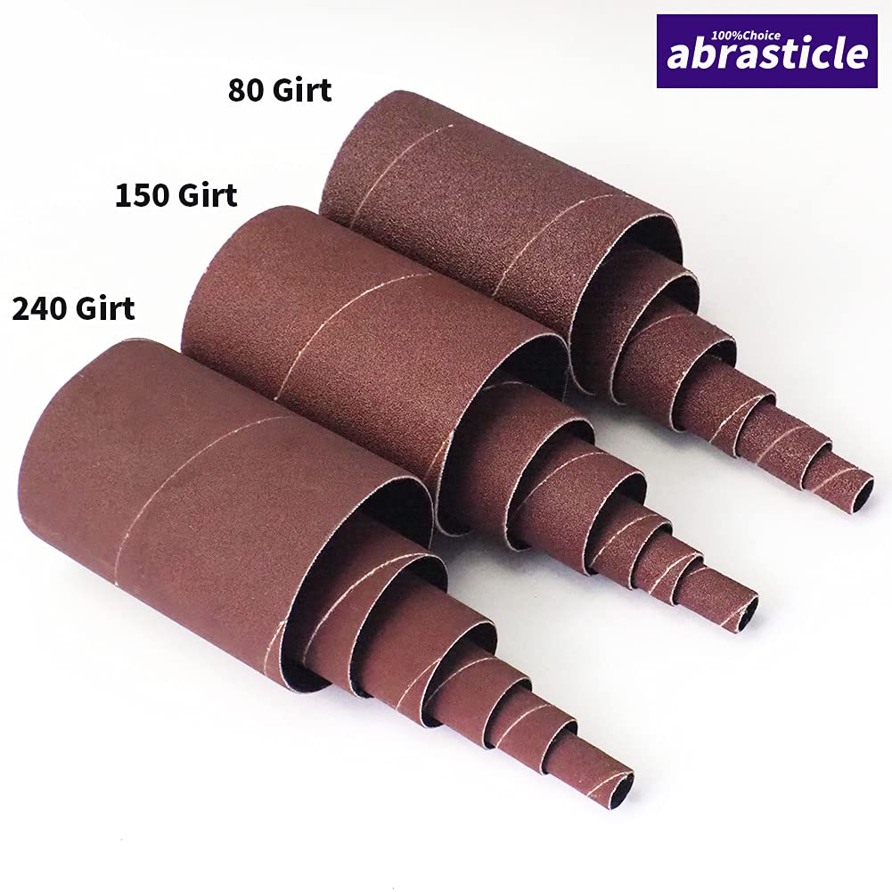 Paquete de 18 fundas de lijadora de husillo, mangas de lijado para lijadora oscilante, 80-150-240 papel de lija de grano surtido, 4-1/2 pulgadas de longitud, 1/2-3/4-1-1/2-2-3 pulgadas de diámetro
