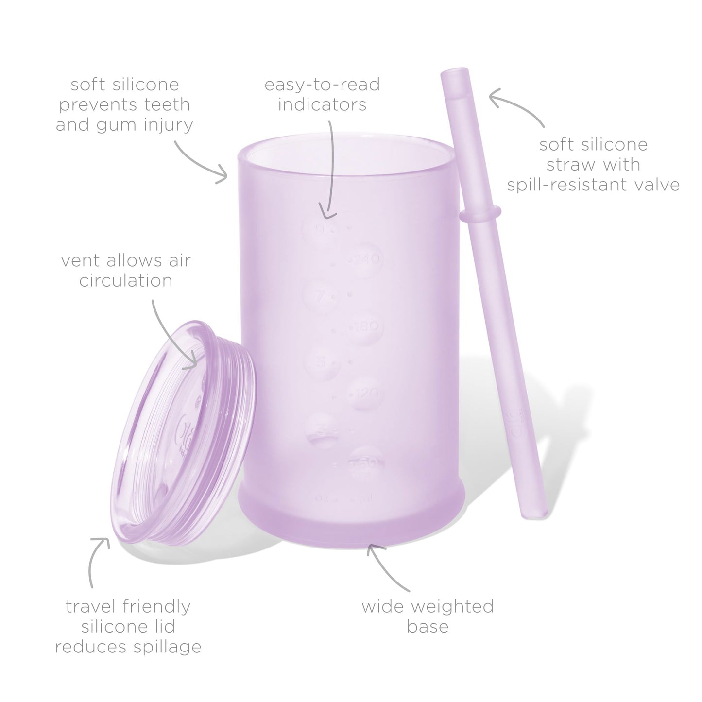 Olababy - Taza de entrenamiento de silicona transparente con tapa de pajita, entrenador de sorbos para niños de 12 meses, tazas irrompibles para beber agua para niños de 2 años, suministros de destete