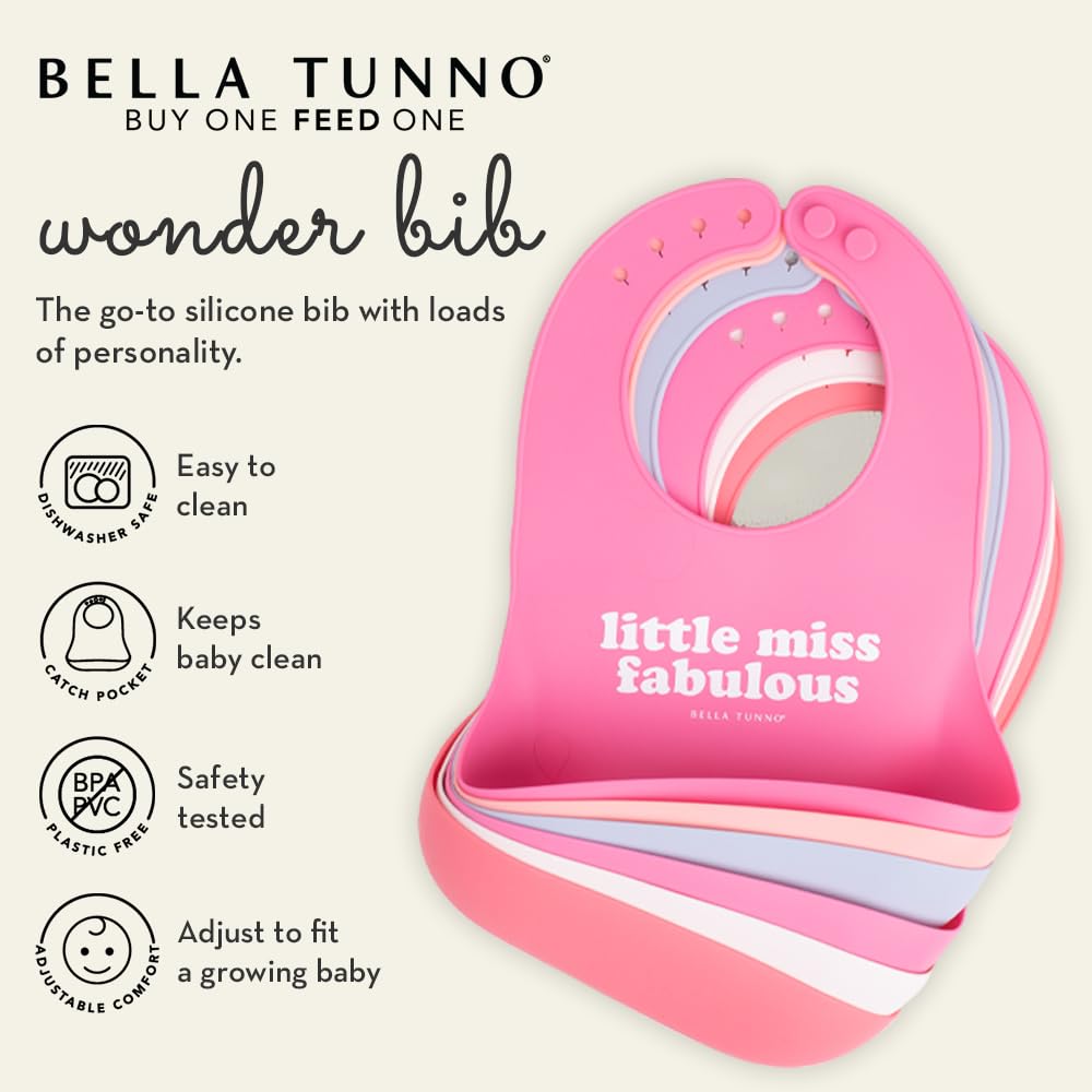 Bella Tunno - Babero de silicona impermeable con gran colector de alimentos, ajuste ajustable para bebés de 4 a 12 meses y niños pequeños de 1 a 3 años, niños y niñas, muy ocupados
